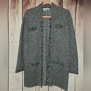 San Remo Black and White Collared Women's Cardigan Size Medium